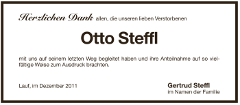 Traueranzeige von Otto Steffl von Pegnitz-Zeitung